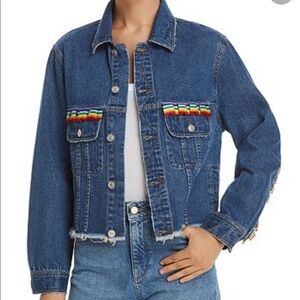 Sunset + Spring Rainbow Trim Denim Jacket